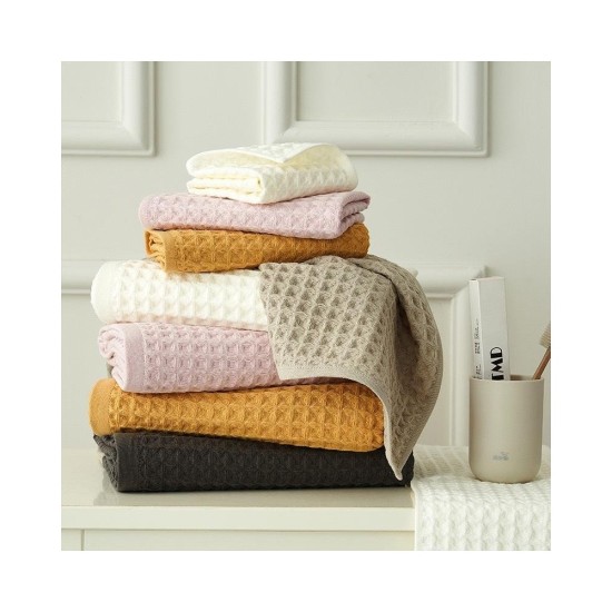Premium Waffle Weave Cotton Towel Set - Super Absorbent, Quick-Dry Bath and Face Towels, Hanging Design